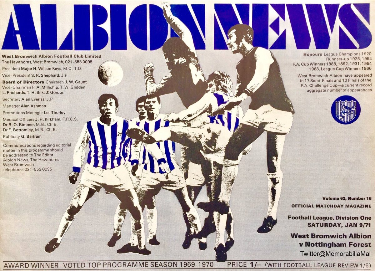  #MyFirstGame 50 years ago todayWest Brom v Nottingham ForestA Div1 game on 9/1/71 and a 1-0 win for Forest. My only memories of the day are the walk to the ground with my Dad and a huge clearance from Peter Hindley, as a young lad I was staggered by the distance the ball went!