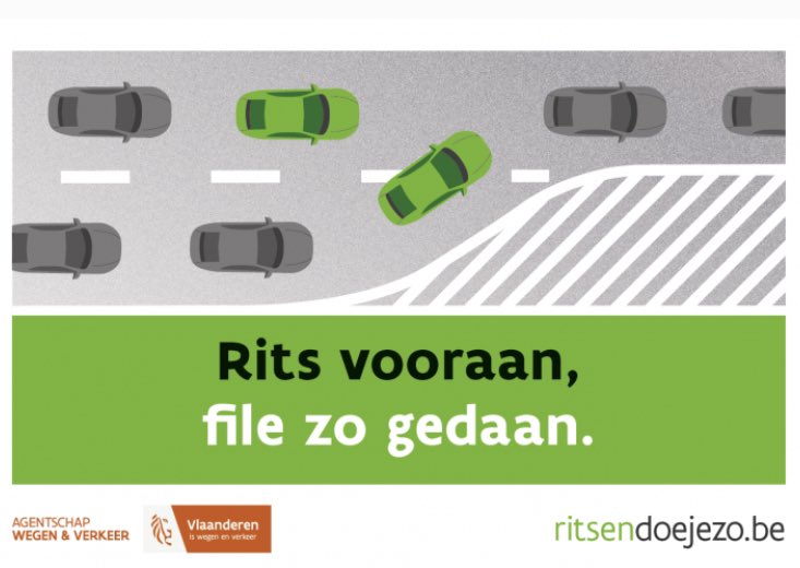 PZBrasschaat's tweet photo. Rits vooraan, file zo gedaan! Ook in @2930Brasschaat van toepassing. Meer weten? Kijk zeker naar https://t.co/q5TofKDw3Q #brasschaat #bredabaan #ritsen #file #verkeersveiligheid #hoffelijkheid @wegenenverkeer https://t.co/3hFAeQFjtc