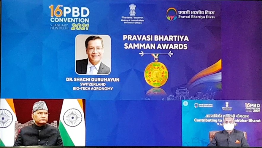 PRAVASI BHARATIYA SAMMAN AWARDS: Congratulations to Dr. Shachi Gurumayun from Switzerland for being awarded the Pravasi Bharatiya Samman Award 2021 for his contribution in the field of Bio-tech Agronomy. It is the highest honour conferred on Overseas Indians.
<a href="/MEAIndia/">Randhir Jaiswal</a> @OIA_MEA