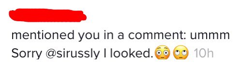 An education in boundaries: I’ve been trying to think of a way to explain why TikTok comments like these feel so Wrong to me. Every time either TT or myself posts a spicy video, my notifications are flooded with people tagging me in their thirst comments. (cont)