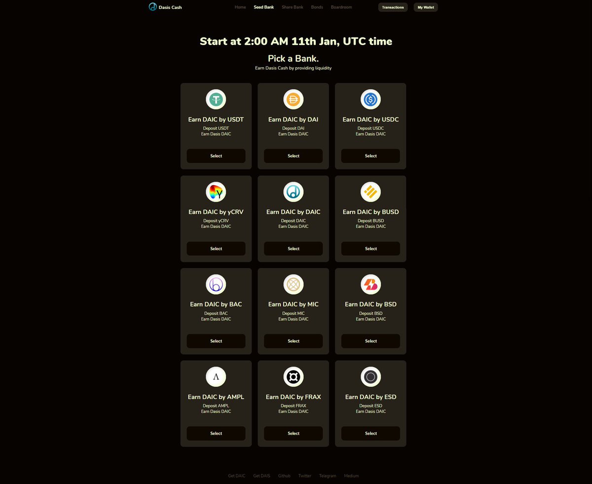 DasisCash's tweet photo. Staking your stable coin to mint $DAIC 

$USDT $DAI $USDC $BUSD $BSD $MIC $BAC $AMPL $ESD https://t.co/Bi4DdCqsbn
