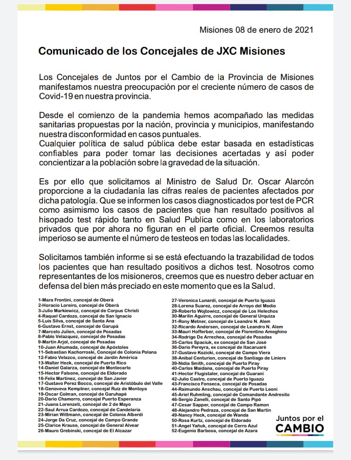 ucrmisionesweb's tweet photo. Los concejales de @juntoscambioar misiones expresaron su preocupación por la situación sanitaria.

Los números de casos y las cifras reales deben ser informados a toda la ciudadanía y de esa forma seguir concientizando a la población sobre la situación que estamos atravesando. https://t.co/xqMQYBtdKm