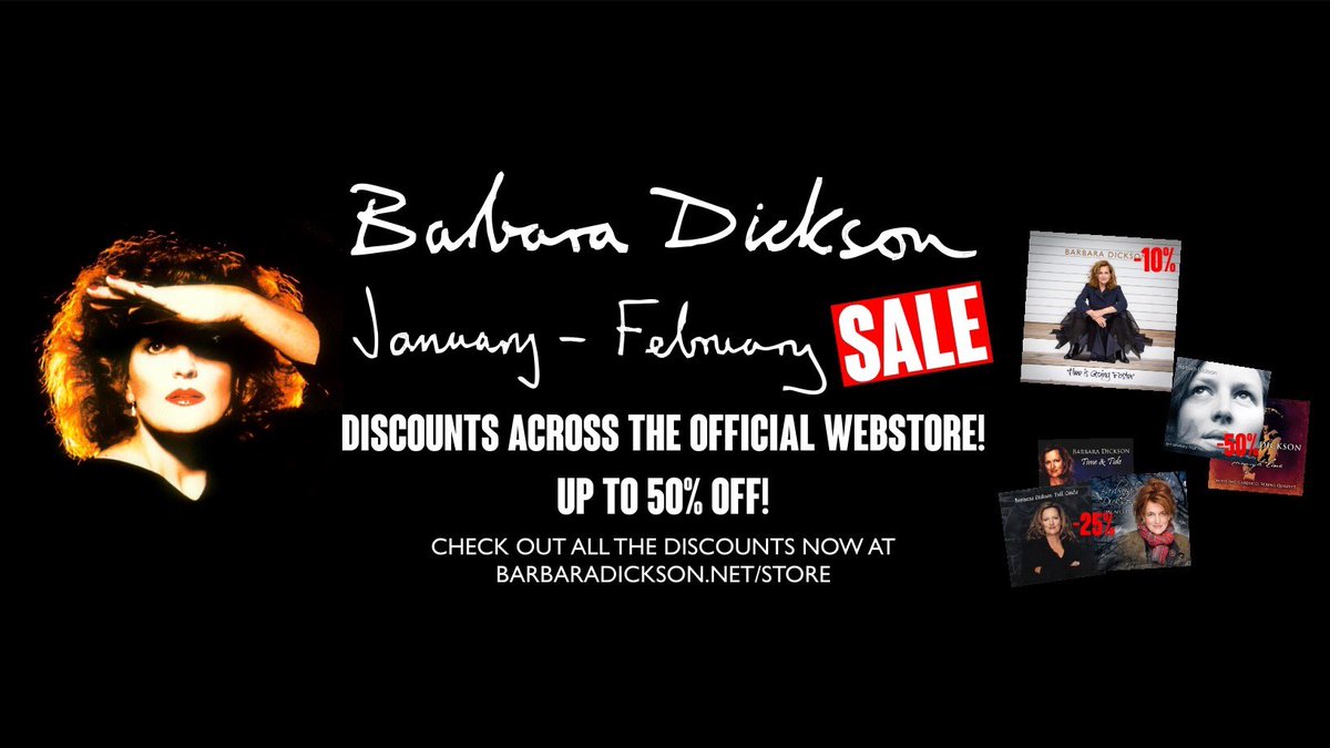 BarbaraDickson's tweet photo. There are now savings of up to 50% on CDs, DVDs, vinyl & my new autobiography in the #JanuaryFebruary sale at my webshop at https://t.co/jJR2uFaOYg
Most items are autographed, including the new CD, โTime Is Going Fasterโ! Stocks of some titles are very limited so grab a bargain! https://t.co/J37qXtycCT
