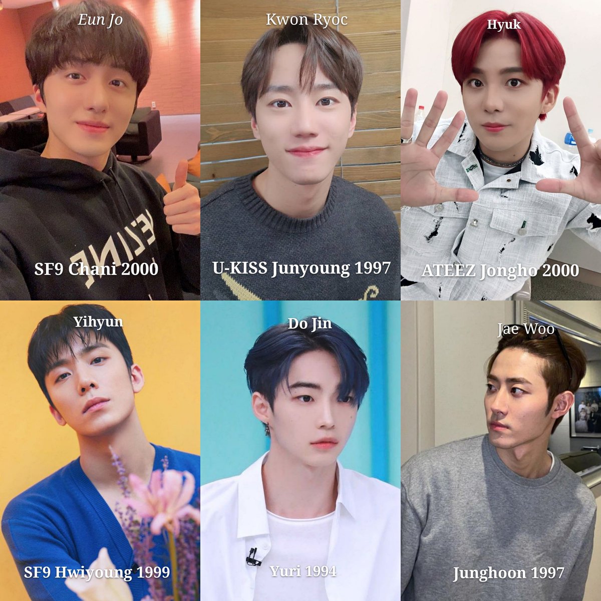 I have made a picture of SHAX members with their names in the drama and their original names and birth years. Pictures from their ig.  #이준영  #LEEJUNYOUNG  #유키스  #UKISS  #이미테이션  #Imitation  #권력 #parkyuri  #SF9  #Chani  #Hwiyoung  #ATEEZ  #Jongho