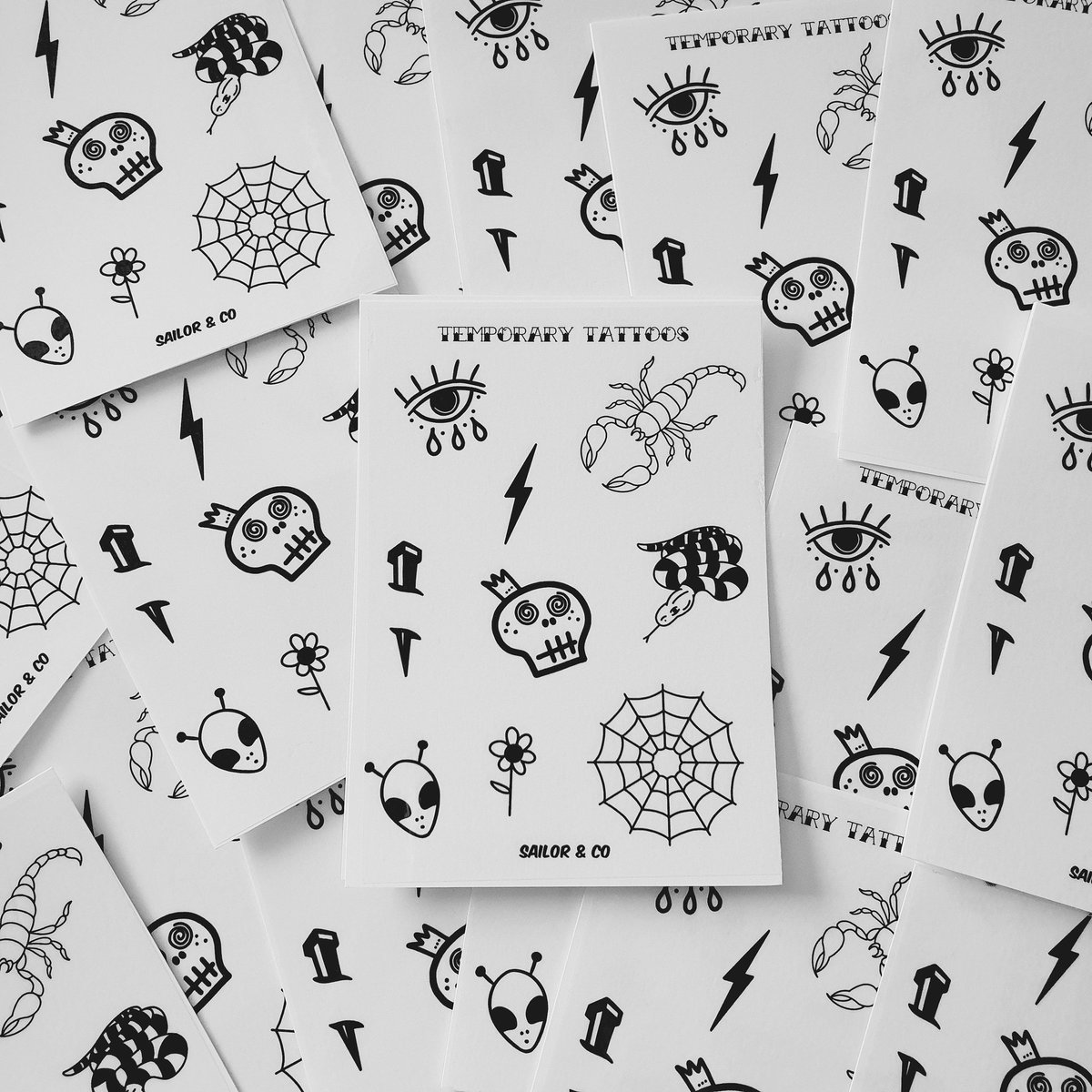 studioandishop's tweet photo. New! As jj can't tattoo at the moment we have designed temporary tattoos for little kids and big kids alike https://t.co/ZYJhVFRwwk https://t.co/CT9jzenMiw