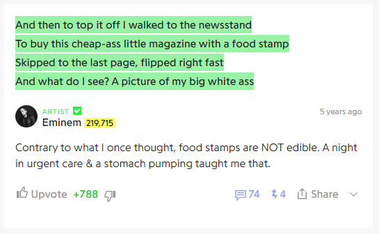 Eminem's Genius annotations still make me laugh to this day 