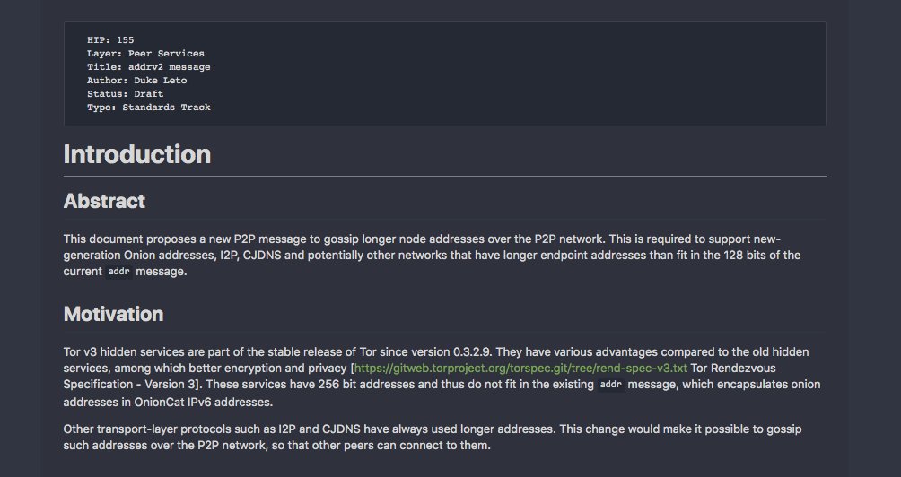 Just like #Bitcoin Improvement Proposals (BIPs), we have $HUSH Improvement Proposals (HIPs) + we wrote HIP155 because we are adopting BIP155 to support <a href="/torproject/">The Tor Project</a> v3 addresses, as well as <a href="/i2p/">zzz on i2p</a> + CJDNS

git.hush.is/hush/hips/src/…

git.hush.is/hush/hush3/src…

hush.is/tg