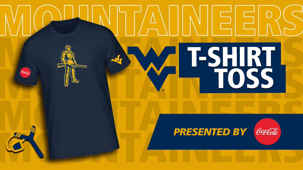 WVUSports's tweet photo. It’s time to get up and get on your feet for a virtual t-shirt toss presented by @CocaCola!  Retweet for a chance to win your very own Mountaineer t-shirt! Thank you @CocaCola for your continued support of the Mountaineers! https://t.co/qY0OIwnMkJ