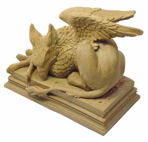This sculpt was the work of David Lawrence, made circa 1999. It is described as “meticulously based on John Tenniel’s illustration of the Gryphon from Alice’s Adventures in Wonderland” from the year 1865. Here they are next to one another.