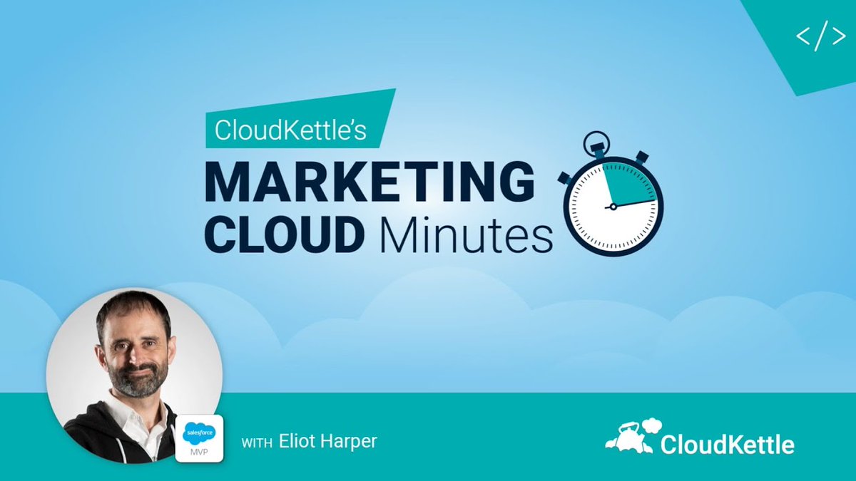 CloudKettle's tweet photo. In this episode of #MarketingCloud Minutes with Eliot Harper, learn how code resources in #CloudPages enable developers to create and publish non-HTML content, like #JavaScript, JSON, #CSS and text files: https://t.co/0NiJ92Yu6Y https://t.co/W4bjle2zwU