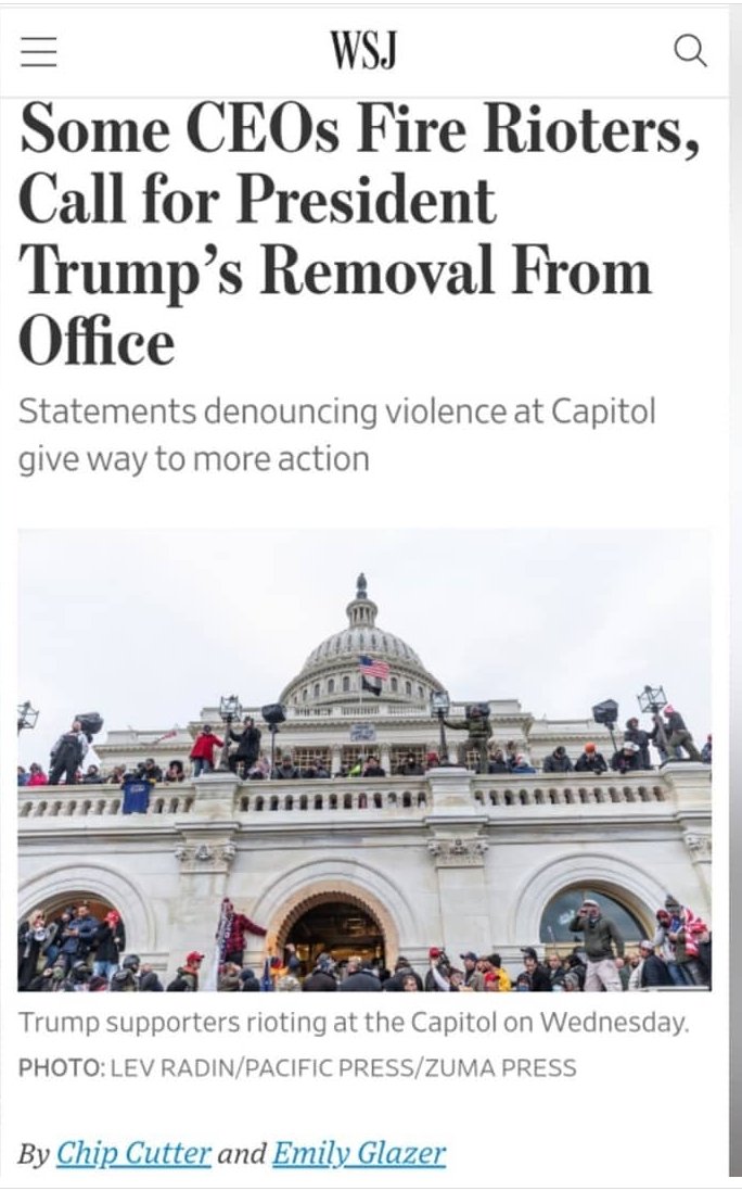csr_foundation's tweet photo. A number of CEOs call for Trump's removal and fire rioters who participated in Thursday's violent and deadly #insurrection. #CSR #Corporatesocialresponsibility #democracy #ceoactivism #ceo #leadership https://t.co/P5t1i3VCmE