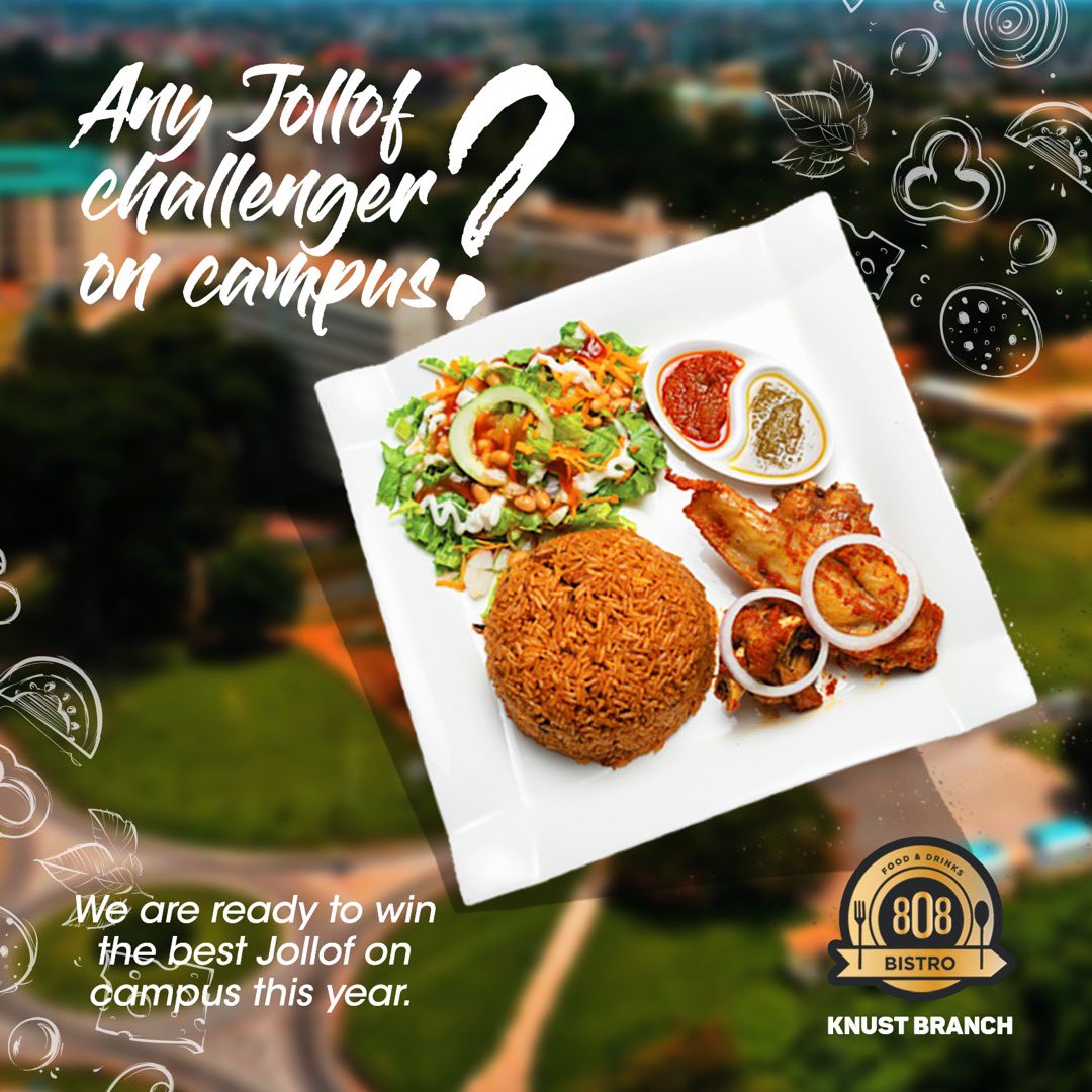 _themktplacegh's tweet photo. KNUST SUP? The best Jollof seller  is here and ready to serve you. @8O8Bistro_Knust hit them up. https://t.co/A4ekKSOOaq