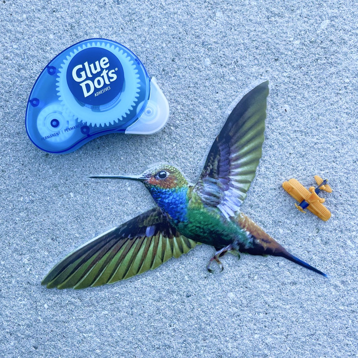One dot of our favorite from @gluedots transforms anything small &amp; reasonably light, into a sticky object. Try making a toy plane dance with a majestic Hummingbird. For more creative conversation, join our community on IG: instagram.com/applystickers