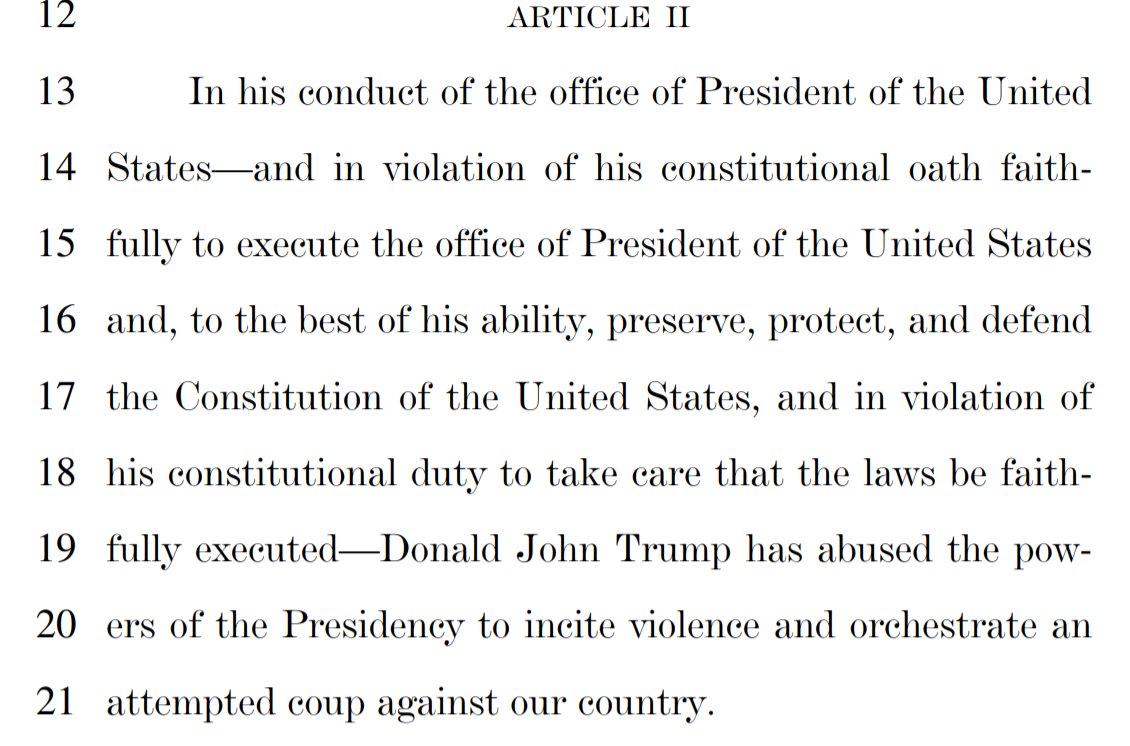So Omar used "abuse of power" to cobble together two weak, meandering articles of impeachment. They refer to an "attempted coup" and to "incit[ing] violence" - cool political language, but not *legal* language. 3
