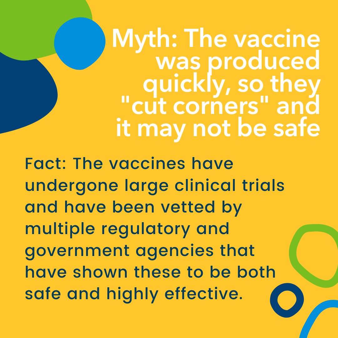 There is a lot of information out there about the #COVID19 vaccines available in the U.S. (as well as some misinformation!) We are here to help separate fact from fiction. Check out the myths and facts below and visit bit.ly/35qlvm2 for more!