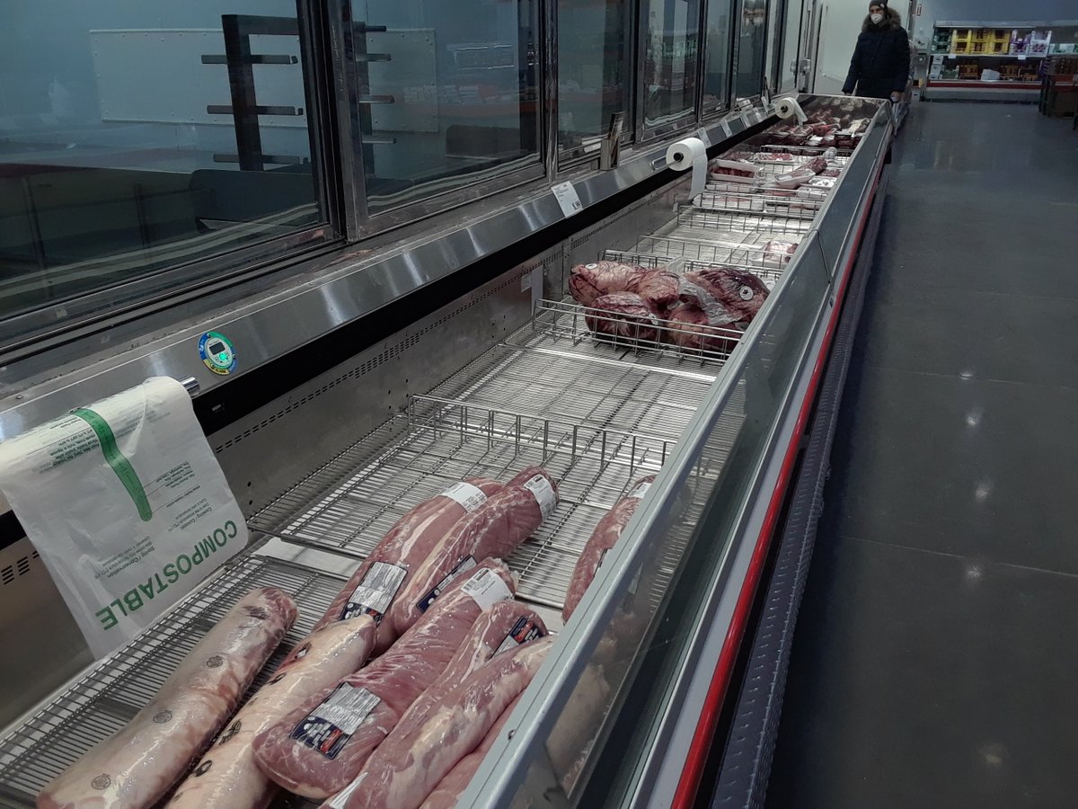 Run on bread, fresh meat, fish &amp; seafood - eve of lockdown / curfew annoncement at Costco Candiac near Montreal on January 6. #Montreal #COVID19 #panicbuying