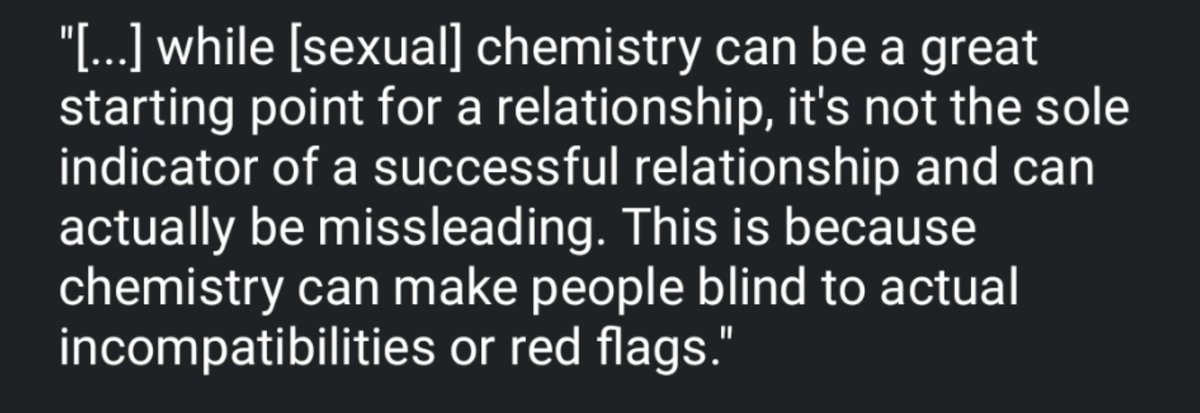 Some people may think having sexual chemistry is the most important thing in a relationship because it's the most obvious thing you can see from the outside but there is so much more you need for a relationship to really work out.