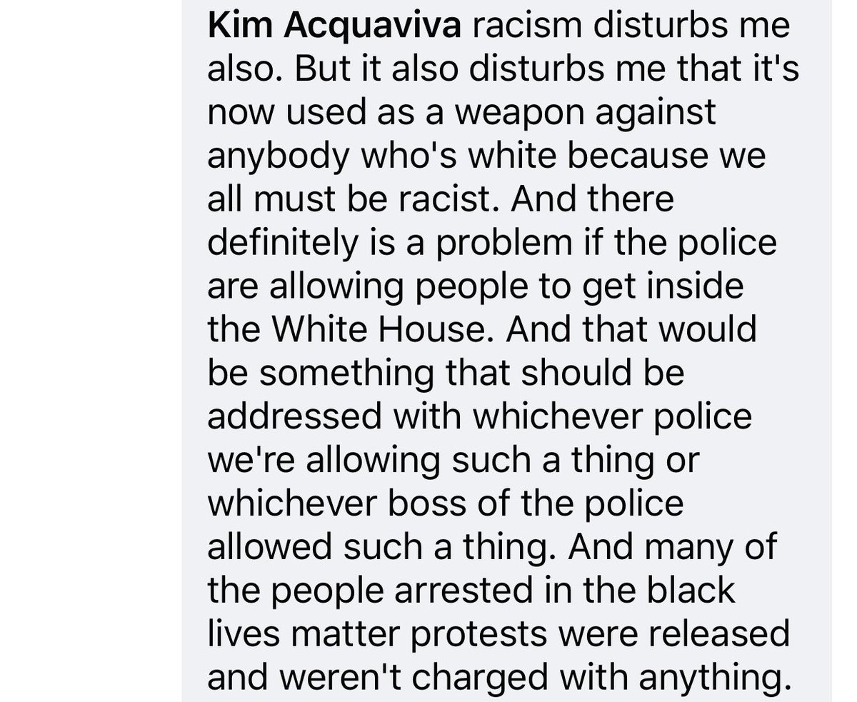 But she responded to my comment and we’re having a dialogue. And that’s a start. P.S. One of her other FB friends corrected her that it was the Capitol, not the White House. /end thread