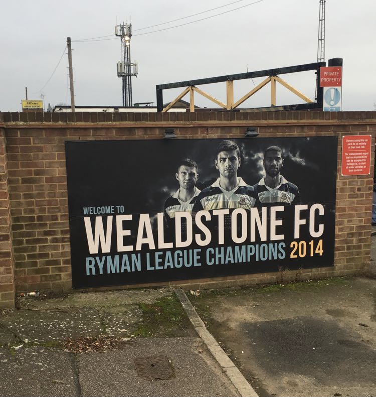 From the Camp Nou to Grosvenor Vale,  @WealdstoneFC - home of the Raider, a smashing bovril and a 10 minute walk to Aquarius chippy after the game. Hope they've changed that sign to National League South Champions 2020