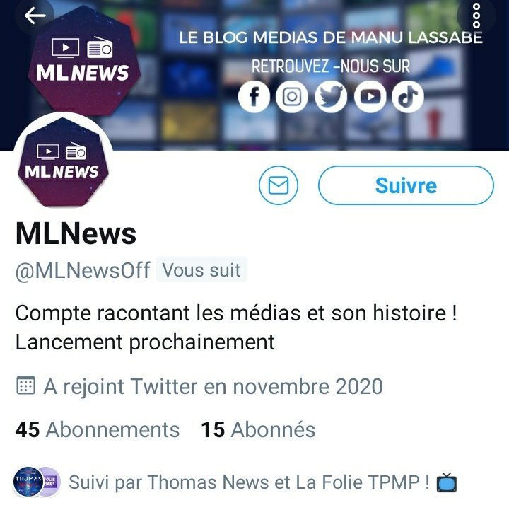 LeThomasOFF's tweet photo. 🐦 #TPUB : @MLNewsOff
✏️ Pour commencer 2021 sur Twitter, je vous conseil de suivre le compte @MLNewsOff
Il le mérite et vous n’allez pas le regretter de le follow si vous adorez les médias, un compte exceptionnel et une personne top. 👍🏻😁 https://t.co/mrwVutG0Td