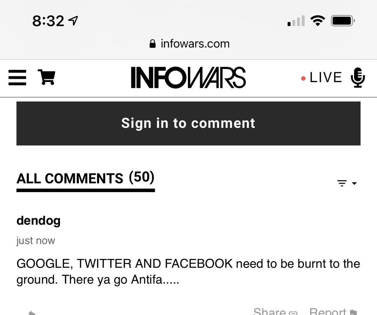 Remember that after  #AlexJones and  #Infowars were  #Banned  #Trump continued to tweet infowars content. These calls to burn down Twitter, to prep for civil war and sick antiSemitism are on infowars TODAY in “moderated” comments to incendiary articles.  #TrumpBanned  #FBI