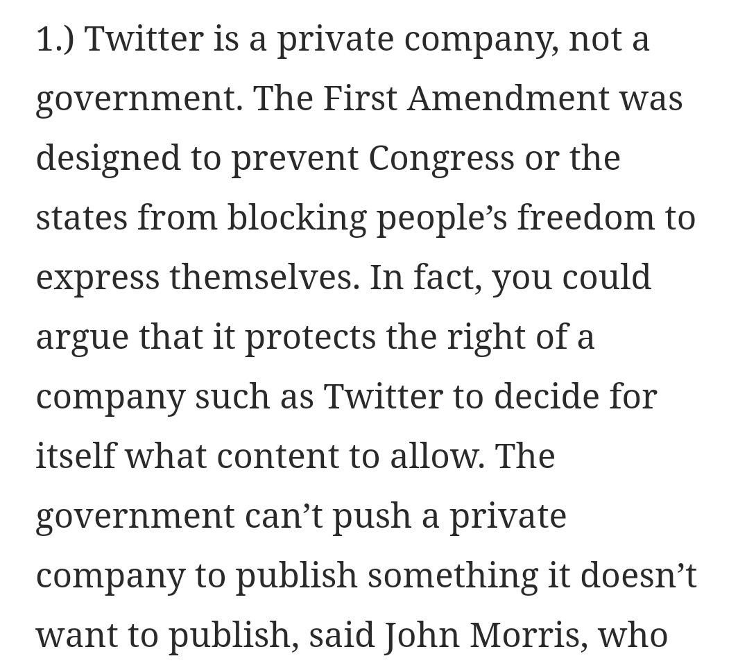 Whether you think Twitter was correct in banning Trump - or incorrect - is irrelevant. Twitter is a private company, not a government. We opt in to Twitter's biases, good or bad, by being here. 

It's important we stop conflating these topics.

This from washingtonpost.com/politics/2020/…