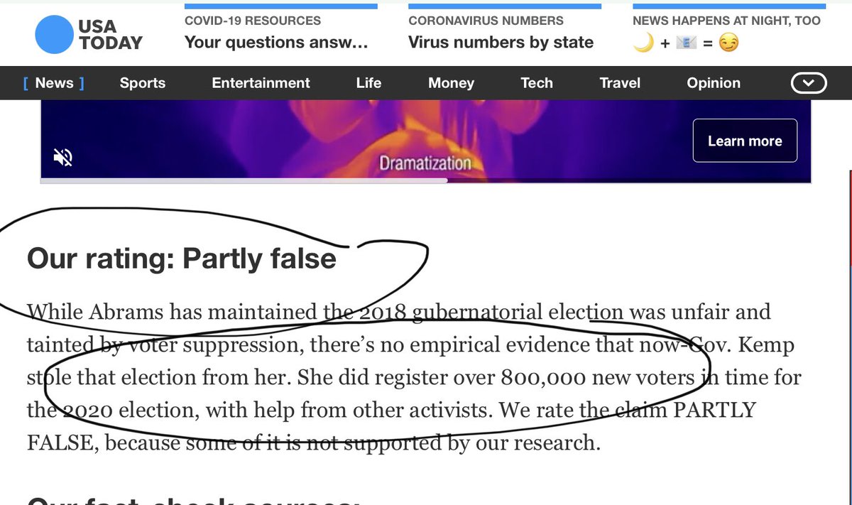 larryelder's tweet image. Dear @jack,

@staceyabrams has repeatedly posted her assertion that she actually won her Georgia gubernatorial race--but that it was stolen from her due to "voter suppression."

@USATODAY rated her claim "partly false." Yet Abrams continues to post the lie. WHEN WILL YOU BAN HER?