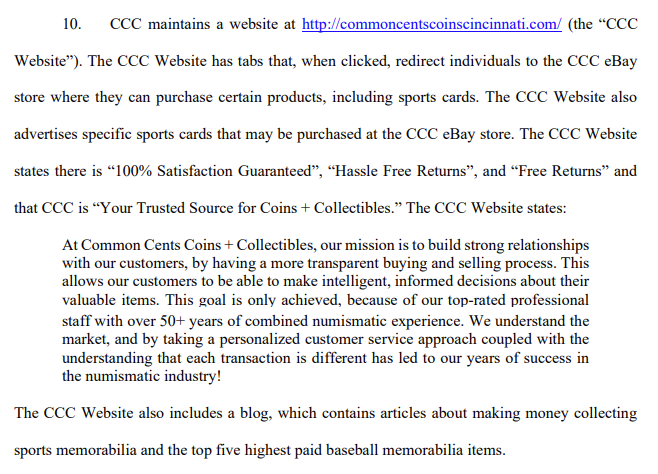 From my review of the complaint, I like Spence's position. It appears at the time he bought the card, the defendants website and eBay store offered "100% Satisfaction Guaranteed" and "Hassle Free Returns"...