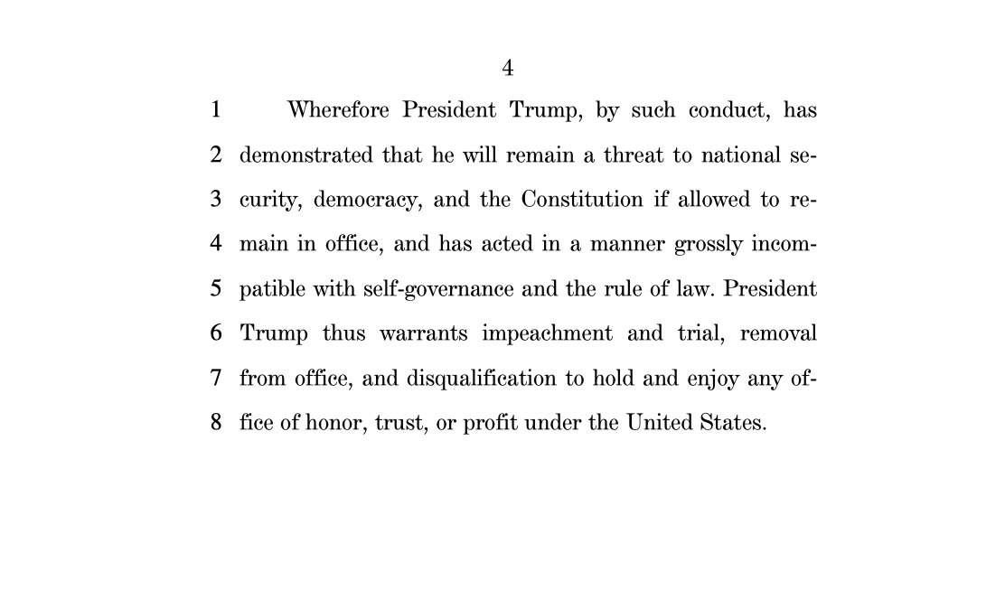DemocracyDocket's tweet photo. Here is the draft Article of Impeachment: INCITEMENT OF INSURRECTION https://t.co/DorotYJEDi
