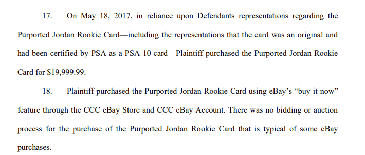 Spence purchased that card for $19,999.99.