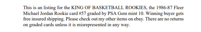 ...and although for this particular item defendants indicated there would be no returns, they did qualify that with unless the card was "misrepresented in any way."