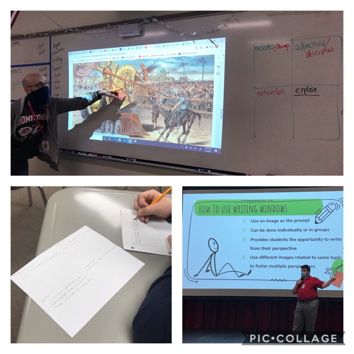 MrsShankleSmith's tweet photo. Our Ts using Writing Windows strategy in WH and APWH classes with images from current events and political cartoons. They rocked it! Thanks @edcoach_justin for sharing! #ReadWriteSpeak #WritingWindows #CHSCommitment #Just4Kids #ClevelandISD https://t.co/xrl0VOH97A
