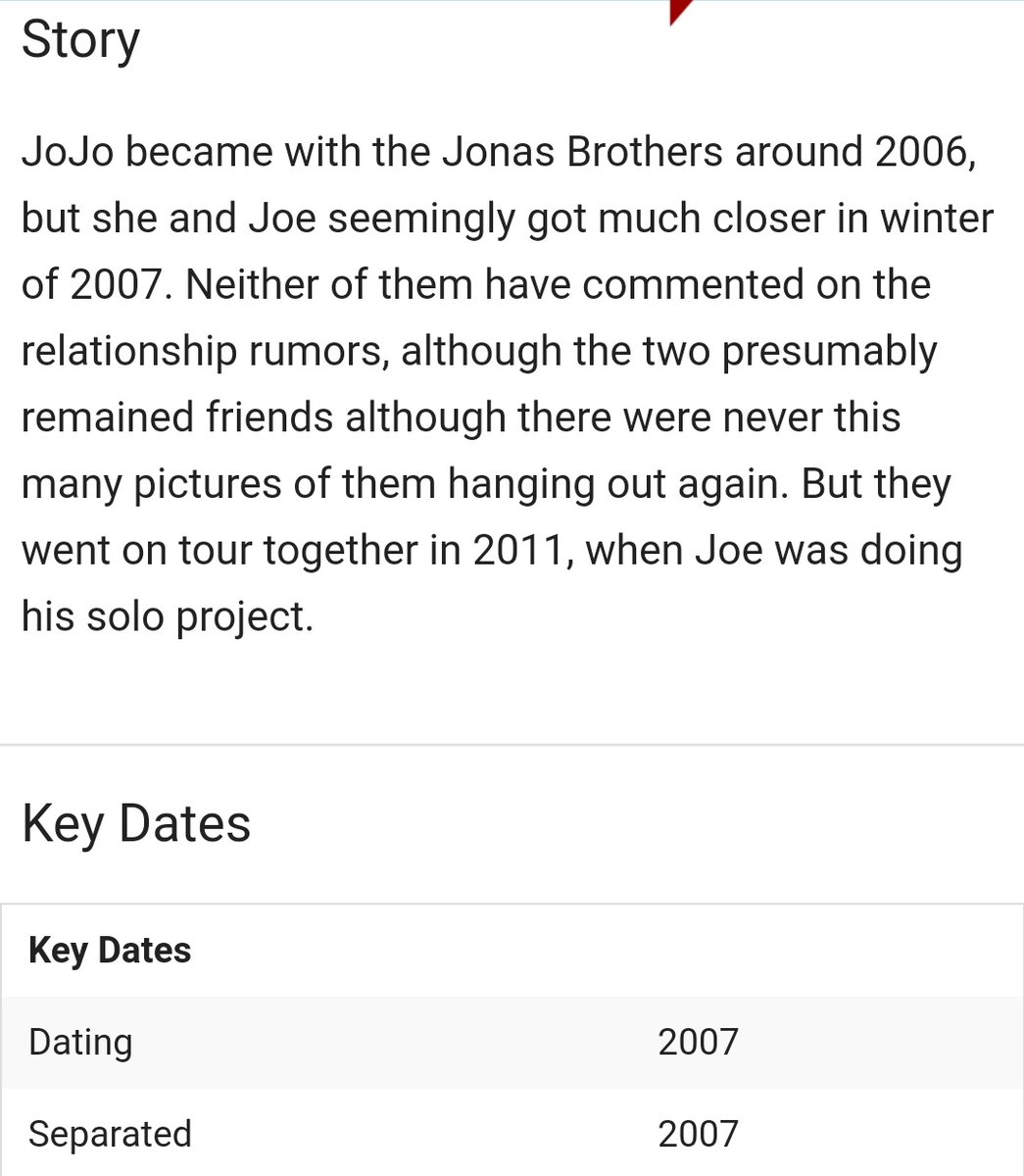 I totally forgot about this very brief relationship! So, 2007: JoJo. Her and Joe met in 2007 and dated for a little while, but it looks like it didn’t work. They then went on tour together in 2011.