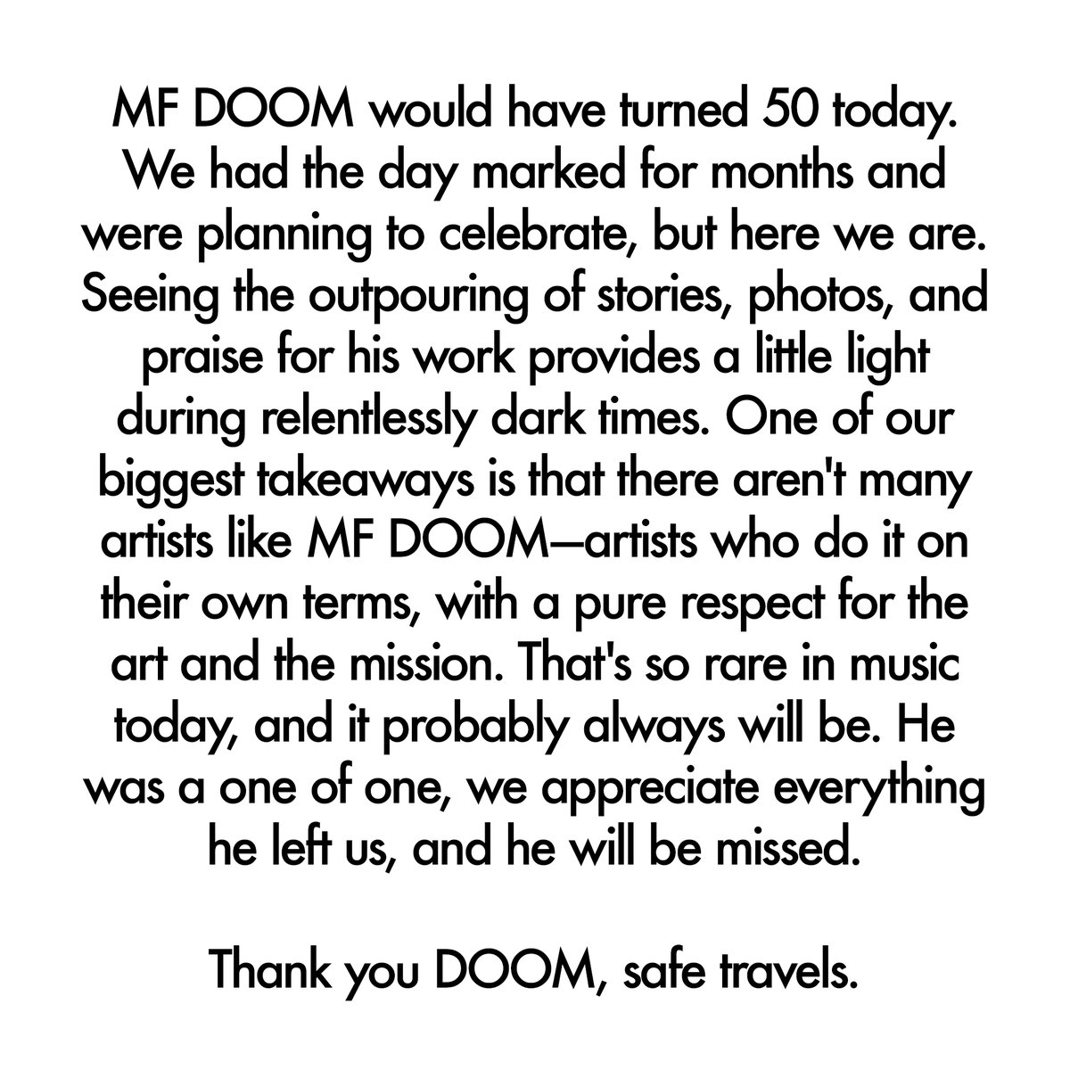 PigsAndPlans's tweet photo. Thank you DOOM, safe travels. 🖤

Photo via @naturesounds https://t.co/5fzy5UnB0p