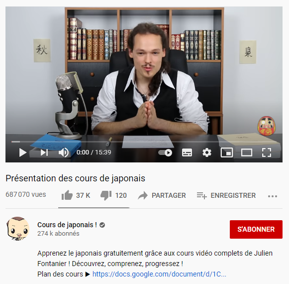 JulienFontanier's tweet photo. Ma résolution 2021 : enfin apprendre le japonais !

Sur YouTube avec "Cours de japonais !" qui propose des leçons gratuites, complètes, avec fiches exercices et vocabulaire !

▶ https://t.co/Z71qIwzotV

Merci à ceux qui RT pour propager la meilleure résolution de l'année ! 🎉🎌 https://t.co/hE6FY0fnAC