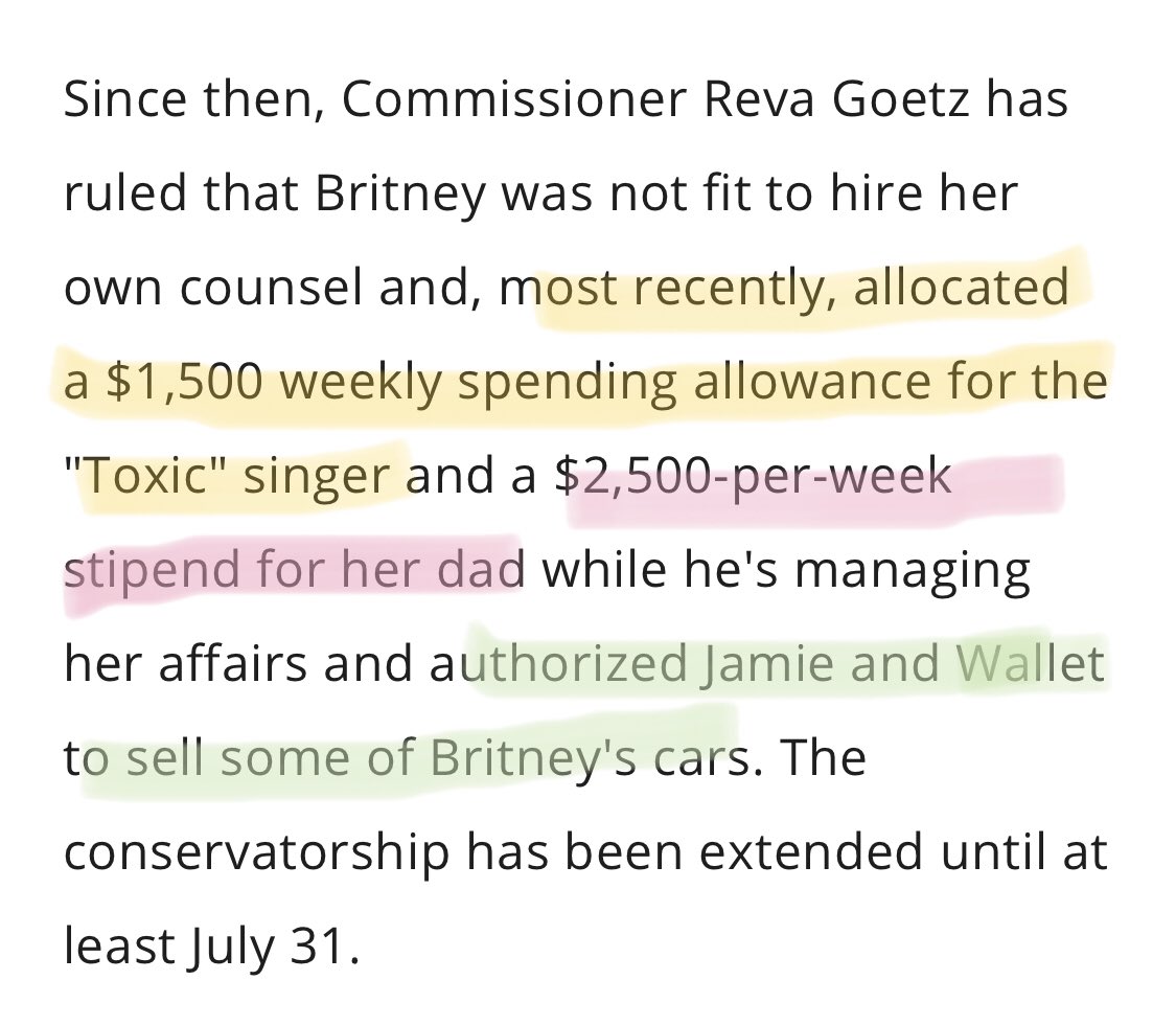 freebritplease's tweet image. 2008 article from e says Britney is given an allowance (from her own money), her dad is given double that and liquidates her assets for more $$. 

From this article; eonline.com/news/57792/exp…

#freebritney #conservatorshipreform #endconservatorshipabuse