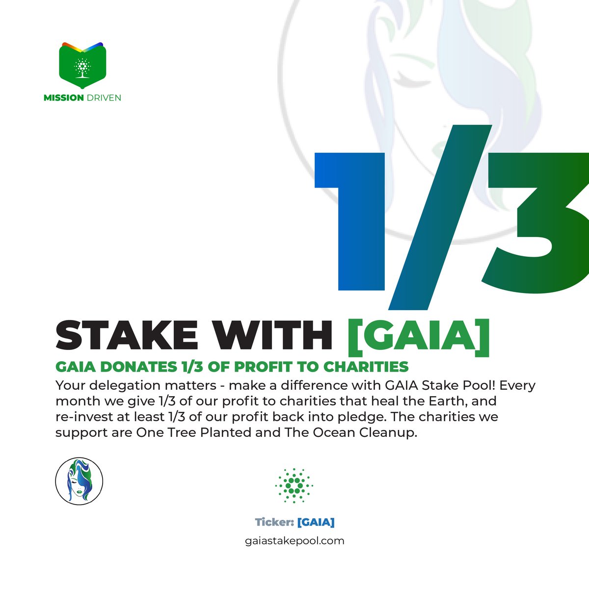 CardanoMDP's tweet photo. Gaia Donates 1/3 of profits to charities.

Support Our Mission.
#DelegateMDP

#Cardano $Ada https://t.co/elreqQDK8W