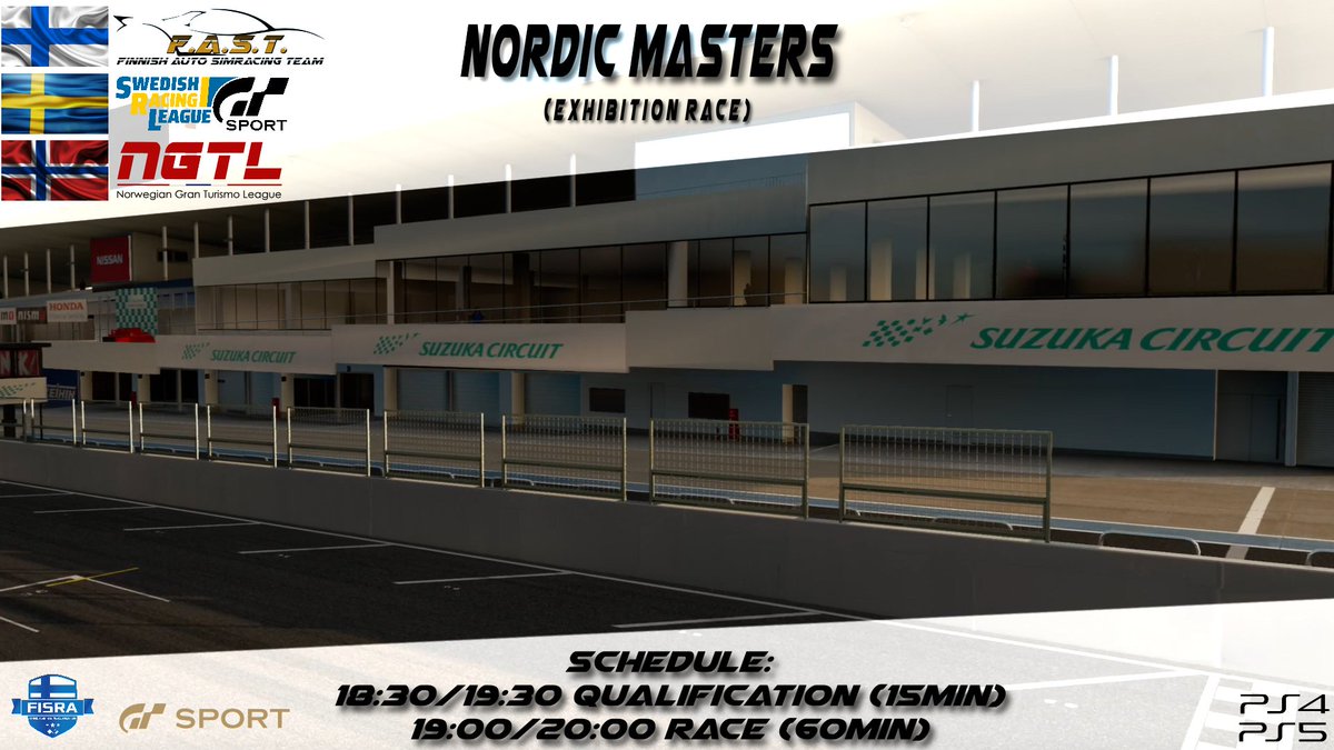 fast_markusvii's tweet image. Tänään mennään taas kun @Fast_Simracing Team Finland lähtee kisaamaan Ruotsin ja Norjan joukkueita vastaan. Kilpailu on Nordic Masters sarjan harjoituskilpailu. Tule kannustamaan Suomi voittoon! 
Livestriimi 19:15 alkaen
(youtube.com/FinnishAutoSim…)

#2FAST4U
#GTSport
@simracingfi
