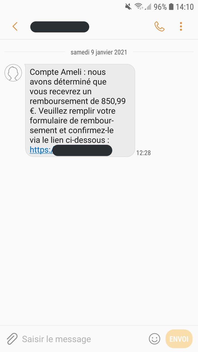 CyberGEND's tweet photo. ⚠️ #Phishing ⚠️ usurpant @ameli_actu 

Ceci est une escroquerie en ligne, en aucun cas vous ne devez y répondre. Ne cliquez pas sur le lien. 

Supprimez le sms après l’avoir signalé au https://t.co/gPNvYcRC6j

Plus d’infos ➡️ https://t.co/BqWpTr38nE https://t.co/QEsayU0chY
