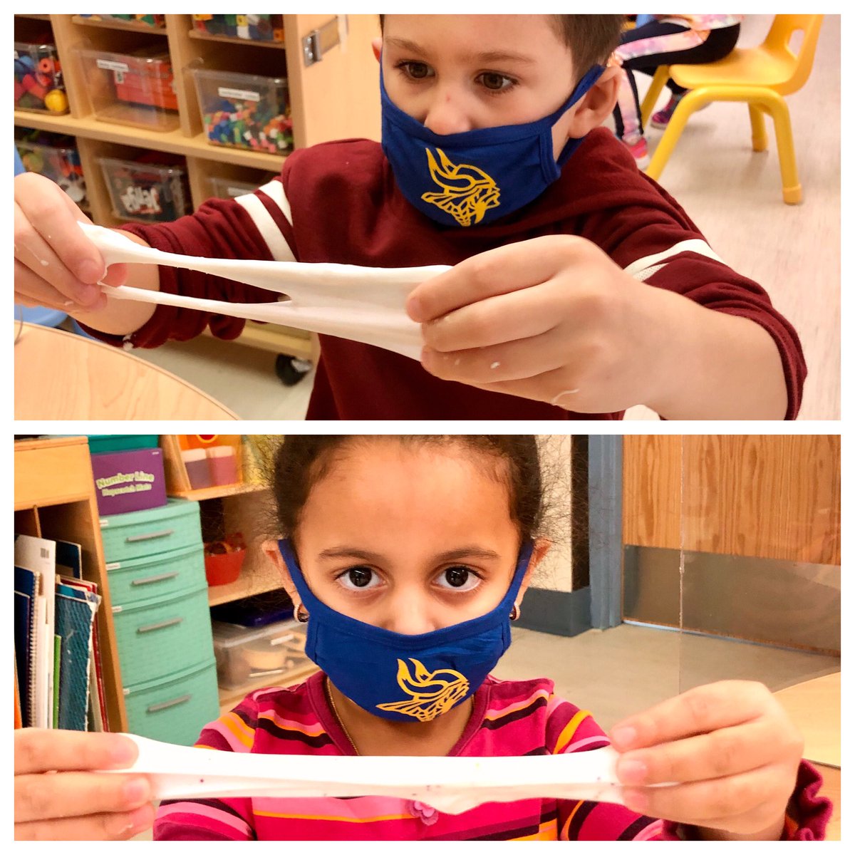 ConnellsCrew's tweet photo. We followed a simple recipe to make slime for #ScienceEyes 🔍 We used words like “slimey,” “gooey,” &amp; “stretchy” to describe what we saw 🥽 &amp; felt 🧤#ToolsoftheMind @MsCapalbo @FSDVikings https://t.co/1RJebaBIyX