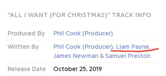 Let's take All I want (for Christmas) as an example. We have 2 sources that say 2 different things but then, we have Liam talking about it with his own words. Genius            Spotify