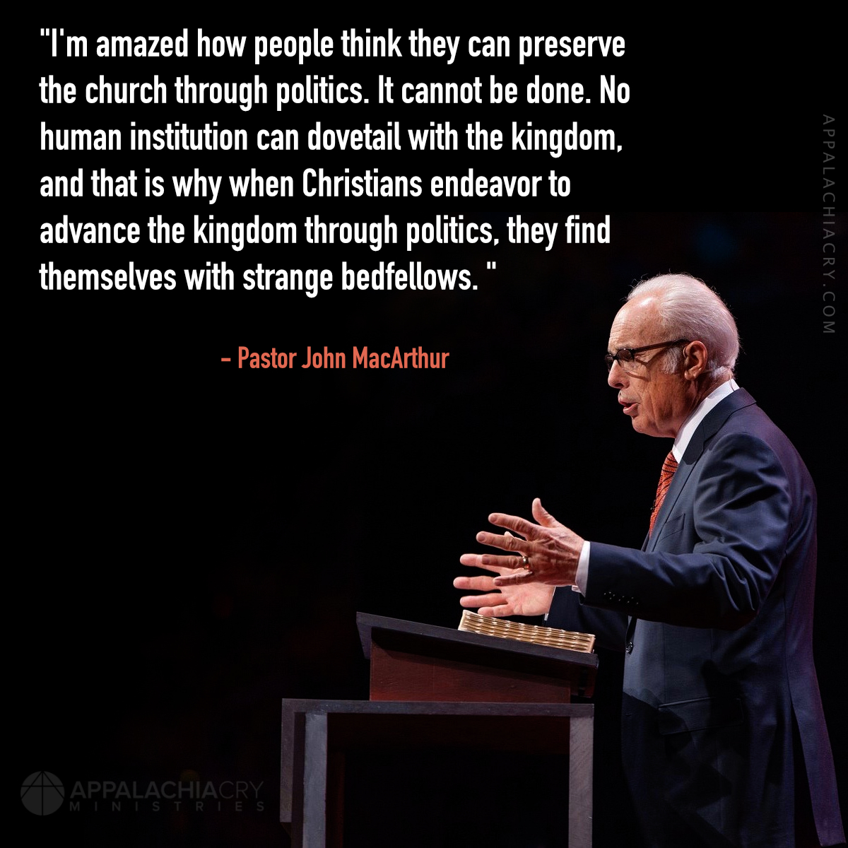 AppalachiaCry's tweet photo. Pastor @johnmacarthur on the church and politics... https://t.co/3o4im0t6qi