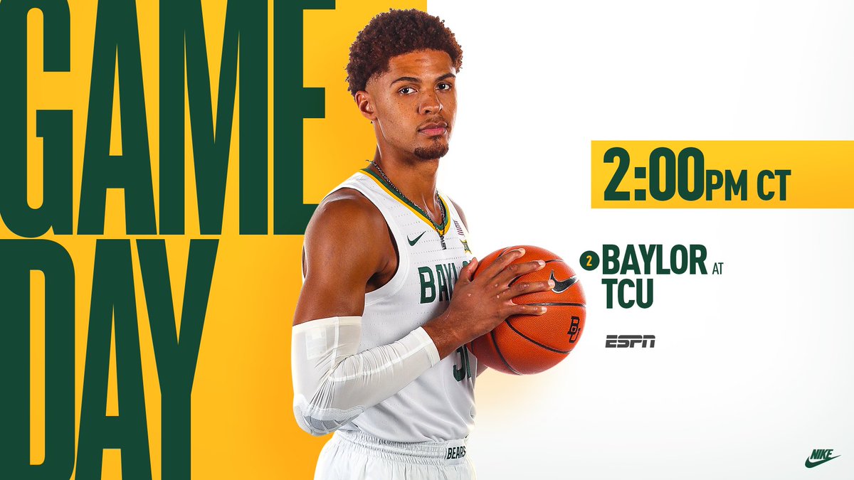 BaylorMBB's tweet photo. It’s #Big12MBB Gameday❗️

🅰️ TCU
📍 Fort Worth
🏟 Schollmaier Arena
⏰ 2 pm CT
📺 ESPN
📱 https://t.co/lBMYcgMlBz
📻 @1660ESPN - https://t.co/8mBn6XFO2M

#SicEm 🐻 | #TimeIsNow 🏀 https://t.co/yRmYhkYGXz