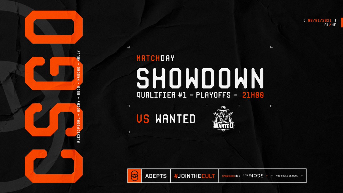 ADEPTS_TEAM's tweet photo. Rendez-vous à 21h00 pour notre match des @Showdown2021 contre @WanteD_TeamFR .
Il devrait y avoir du beau jeu :)
Cast par @NaguSan618 :
🔴https://t.co/Z2iLE2Nj6h
#JoinTheCult #GoAdepts https://t.co/5v1CvRnEW6