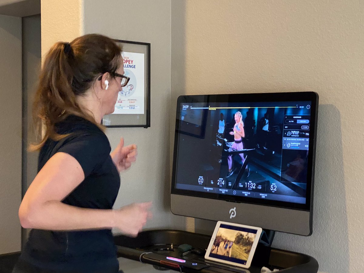 angiedisrunner's tweet photo. What a setup for the @runDisney virtual marathon. @onepeloton  Josh’s full #Dopey marathon video @thewdwcouple and all the snacks I can get... I would rather be doing the real thing, but this will do nicely. #Disrunner https://t.co/jdcXzANa9T