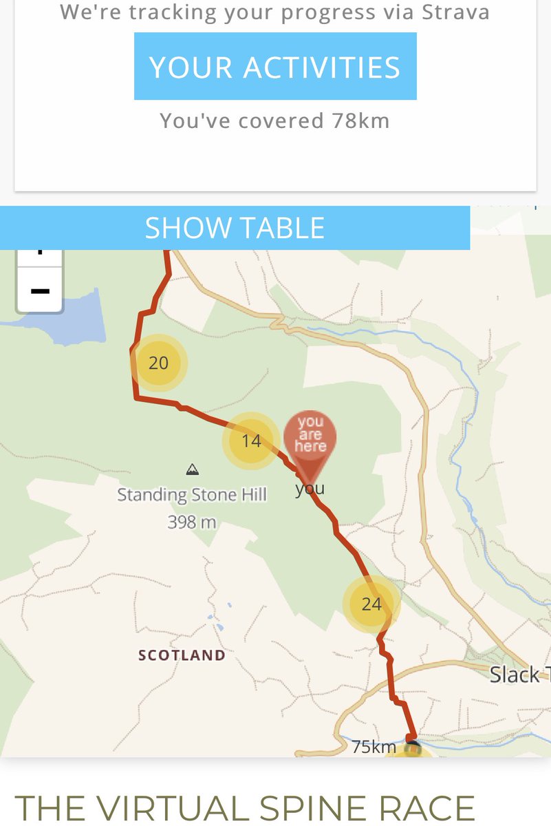 glenntait's tweet photo. Currently just north of Hebden Bridge. They must have moved it further North as the map has me in Scotland 🤣🤣🤣 #virtualspine @TheSpineRace #challenger https://t.co/afFsL8D91n