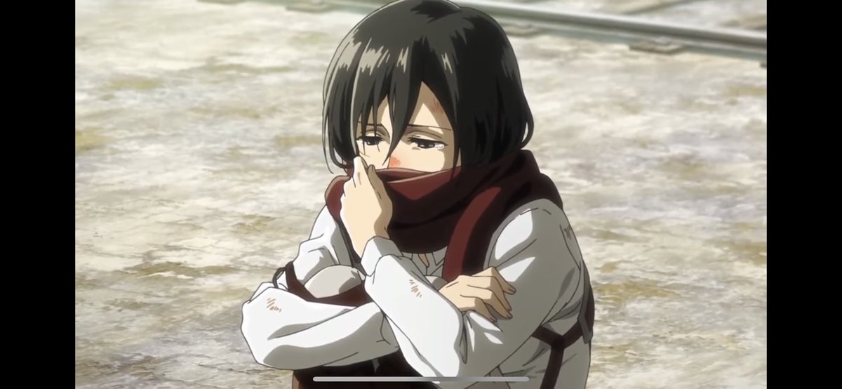 5. Mikasa wraps the scarf around her self as a way of comfort,as the author uses the importance of the scarf, to emphasise that Eren will always be with Mikasa, as their bond is built from the scarf.