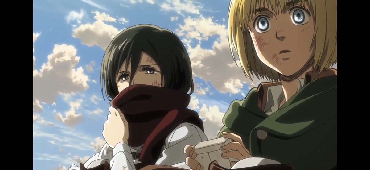 5. Mikasa wraps the scarf around her self as a way of comfort,as the author uses the importance of the scarf, to emphasise that Eren will always be with Mikasa, as their bond is built from the scarf.