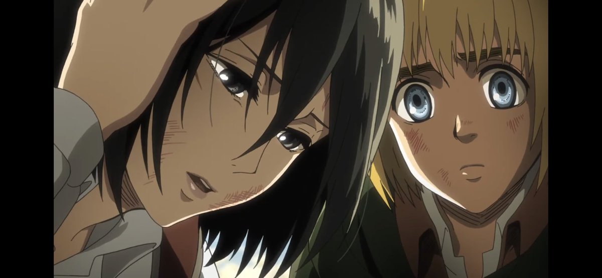 4. Later on, Mikasa wakes up and doesn’t see Eren by her side, she feels a sense of loss and discomfort,as Mikasa feels that she failed to protect Eren again and she feels as if she’s lost hope. Also, Mikasa states “she doesn’t want much, just to be by Eren’s side.”