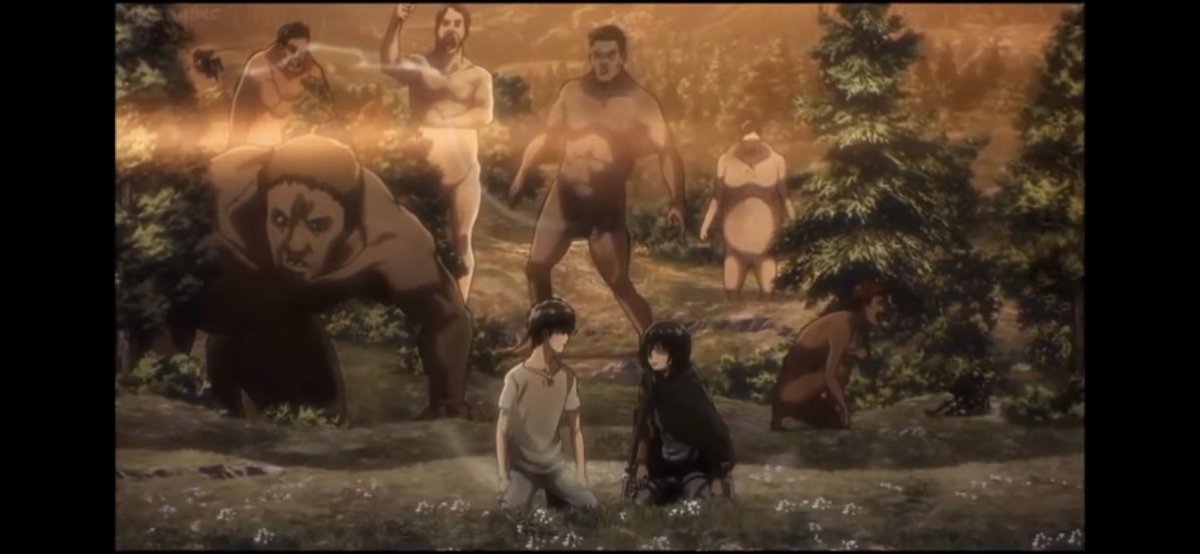 11. In this moment, we see a shift in focus,where everything is just focused on Mikasa and Eren. Mikasa tells Eren “none of this is true”,she smiles at Eren, which calms down Eren’s nerves, and finally gives Eren the chance to look at Mikasa and understand what she is portraying.